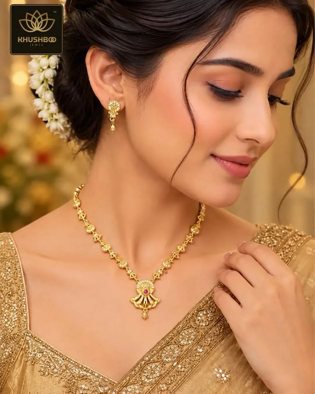 Elegant Imitation Necklace & Earrings Set – Traditional Pendant Jewellery - Image 2