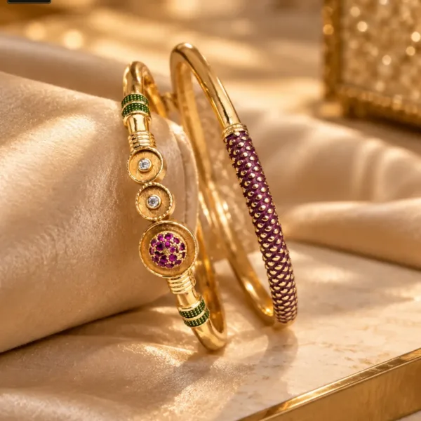 Ruby Green Accent Gold Tone Designer Bangles for Women - 1228