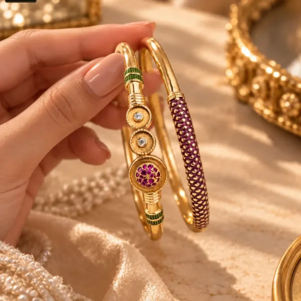 Ruby Green Accent Gold Tone Designer Bangles for Women - 1228