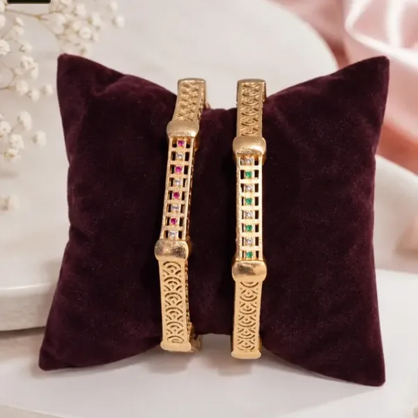 Elegant Ruby & Emerald Gold-Plated Bangles - 1225