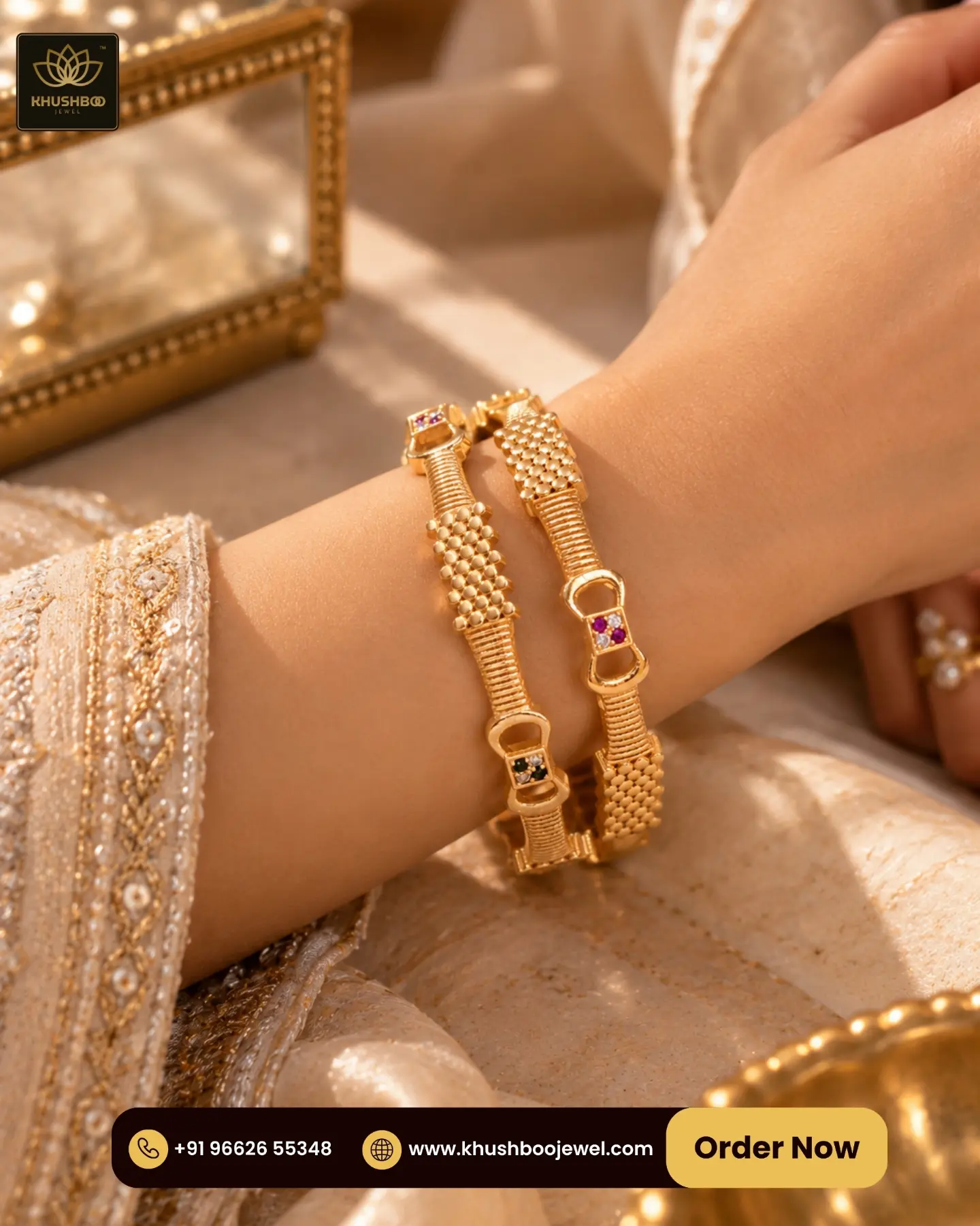 Golden Beaded Ruby Accent Designer Bangles for Women - 1229 3 Golden Beaded Ruby Accent Designer Bangles for Women - 1229 - Image 3