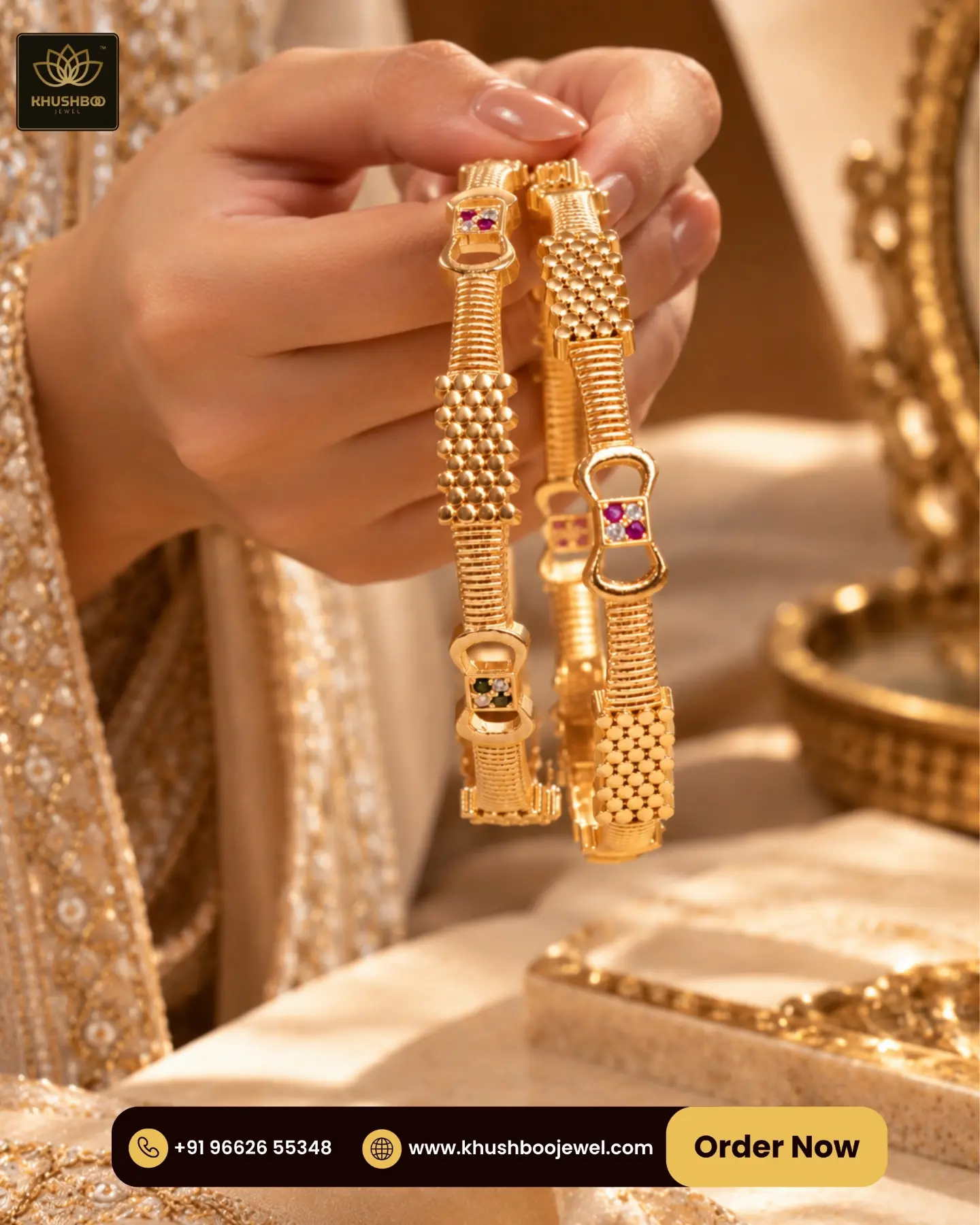 Golden Beaded Ruby Accent Designer Bangles for Women - 1229 2 Golden Beaded Ruby Accent Designer Bangles for Women - 1229 - Image 2