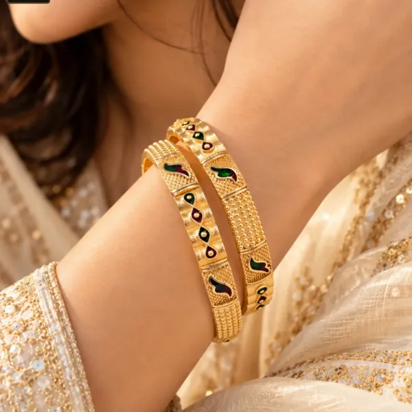 Royal Multicolor Enamel Gold Tone Designer Bangles for Women - 1230