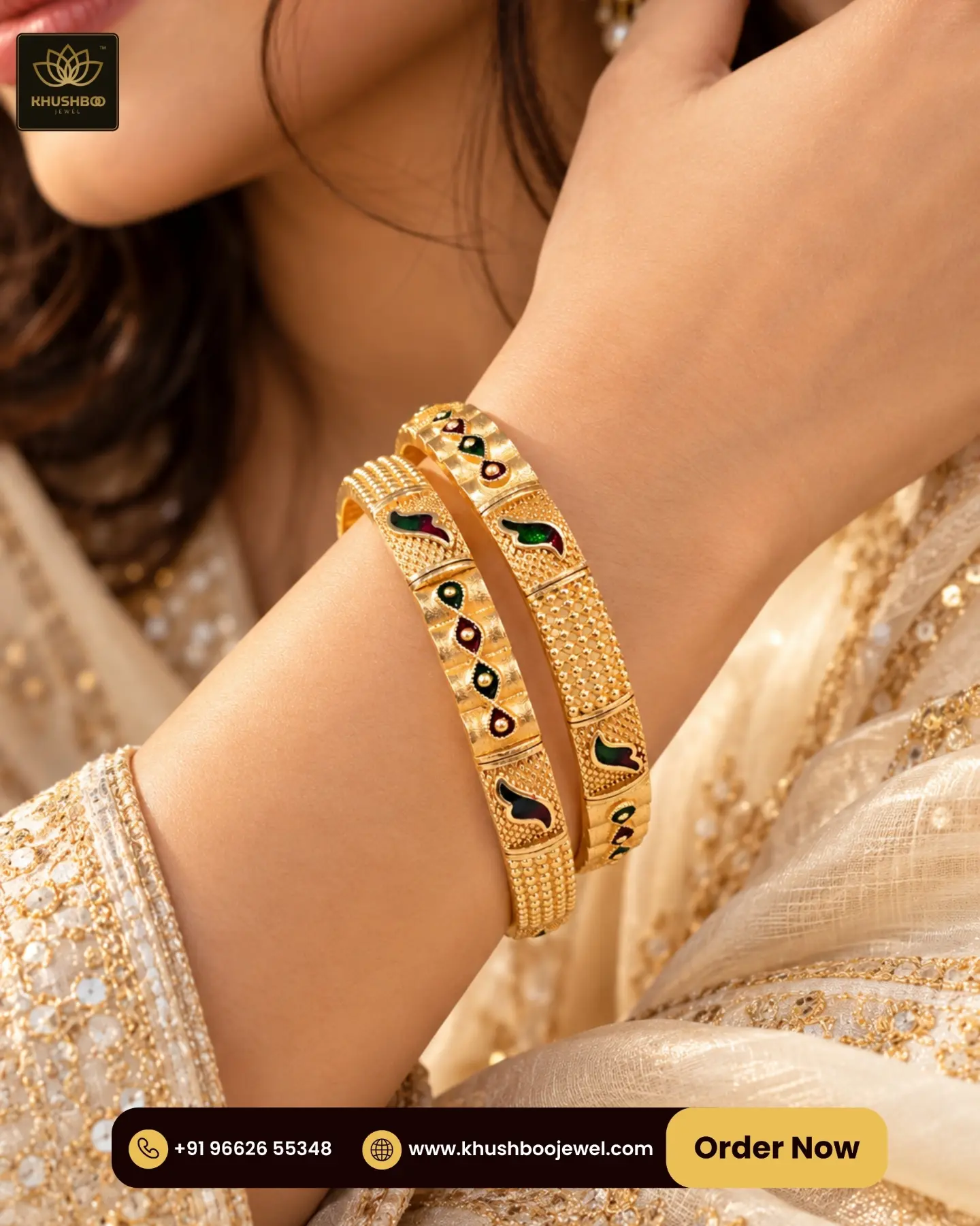 Royal Multicolor Enamel Gold Tone Designer Bangles for Women - 1230 2 Royal Multicolor Enamel Gold Tone Designer Bangles for Women - 1230 - Image 2