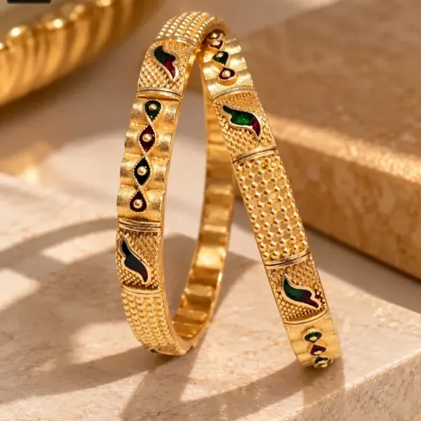 Royal Multicolor Enamel Gold Tone Designer Bangles for Women - 1230