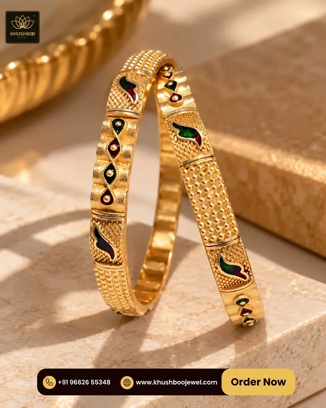 Royal Multicolor Enamel Gold Tone Designer Bangles for Women - 1230 1 Royal multicolor enamel gold tone designer bangles for women by Khushboo Jewel