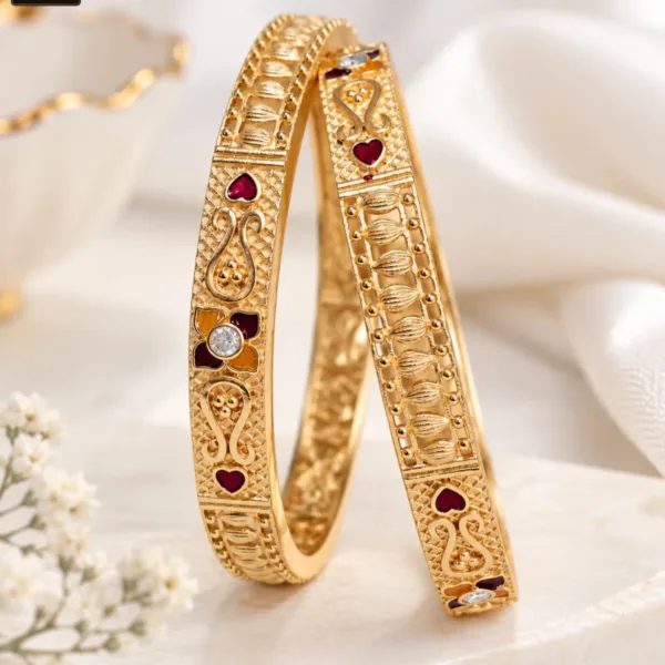 Antique Gold Heart Motif Designer Bangles for Women- 1231