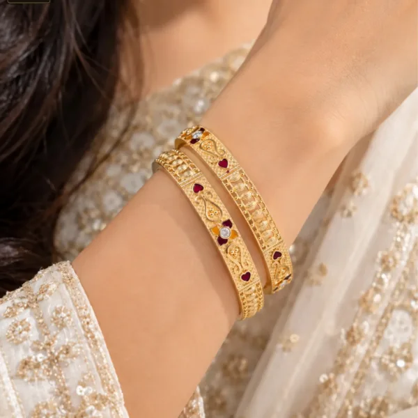 Antique Gold Heart Motif Designer Bangles for Women- 1231