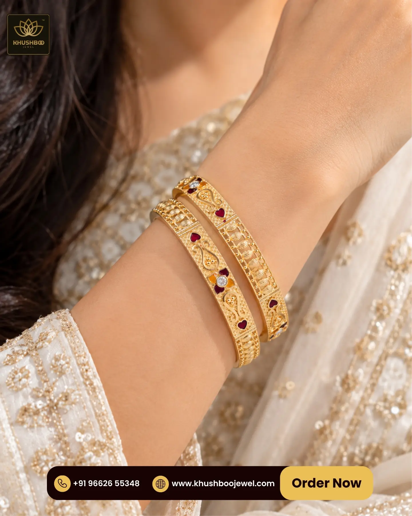 Antique Gold Heart Motif Designer Bangles for Women- 1231 2 Antique Gold Heart Motif Designer Bangles for Women- 1231 - Image 2