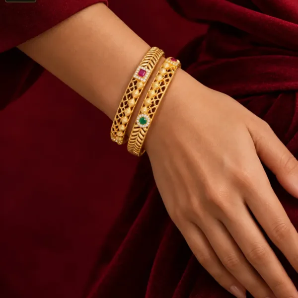 Royal Lattice Multicolor Stone Gold Tone Bangles for Women - 1232