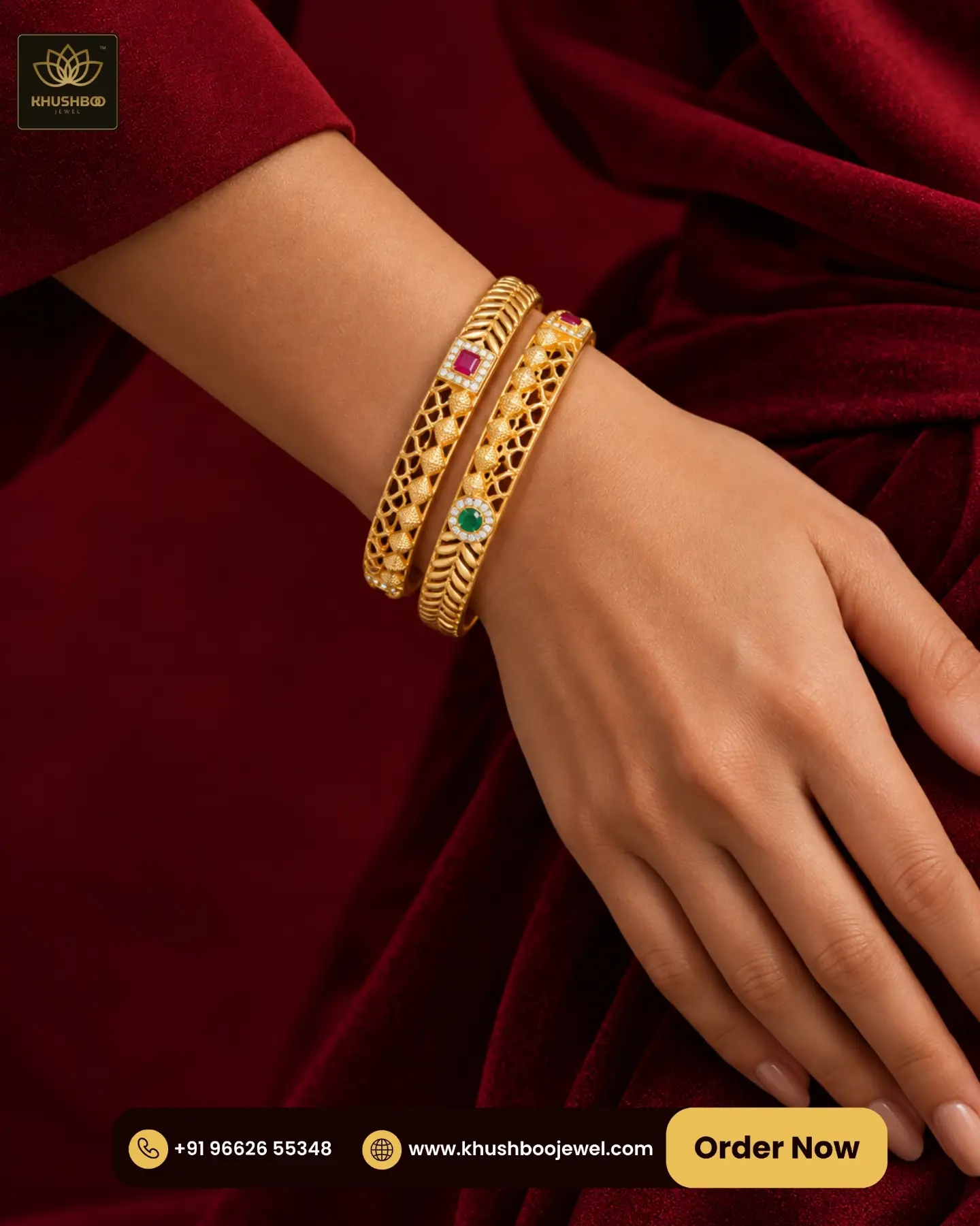 Royal Lattice Multicolor Stone Gold Tone Bangles for Women - 1232 3 Royal Lattice Multicolor Stone Gold Tone Bangles for Women - 1232 - Image 3