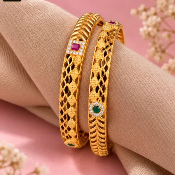 Royal Lattice Multicolor Stone Gold Tone Bangles for Women - 1232