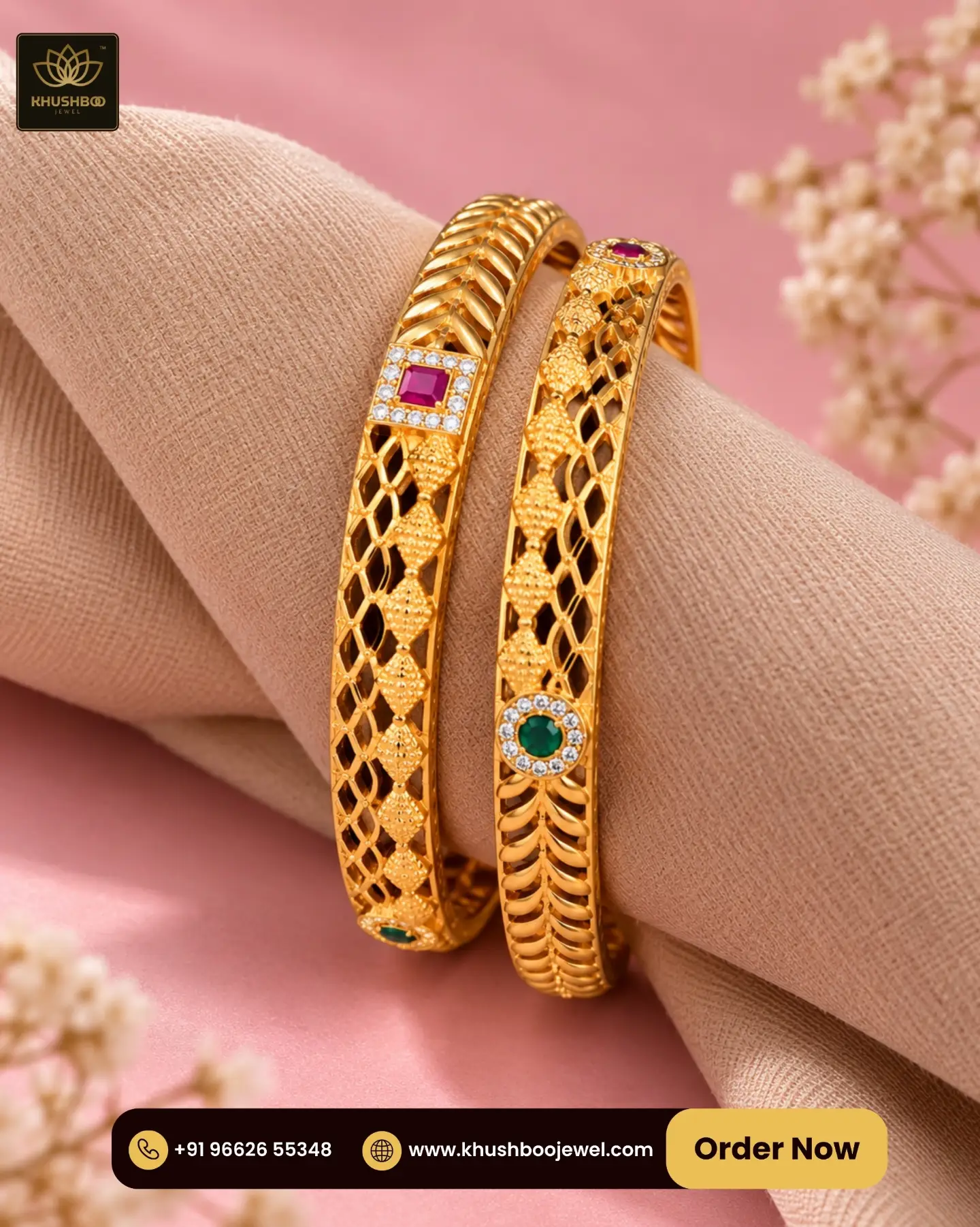 Royal Lattice Multicolor Stone Gold Tone Bangles for Women - 1232 1 Royal Lattice multicolor stone gold tone designer bangles for women by Khushboo Jewel