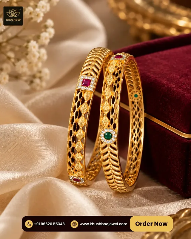 Royal Lattice Multicolor Stone Gold Tone Bangles for Women - 1232 2 Royal Lattice Multicolor Stone Gold Tone Bangles for Women - 1232 - Image 2