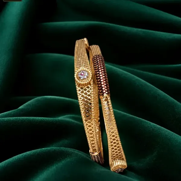 Emerald Luxe Gold Tone Textured Designer Bangles for Women - 1233