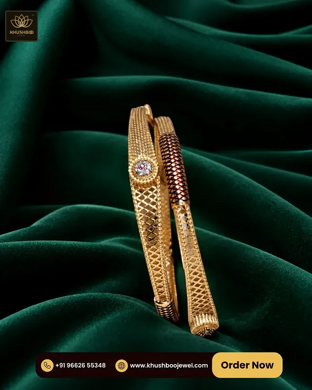 Emerald Luxe Gold Tone Textured Designer Bangles for Women - 1233 1 Emerald Luxe gold tone textured designer bangles for women by Khushboo Jewel