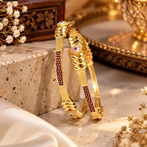 Ruby Floral Leaf Gold Tone Designer Bangles for Women - 1234