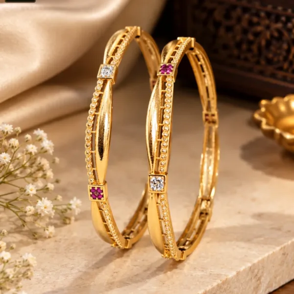 Gold Tone Multicolor Stone Studded Bangles for Women - 1224