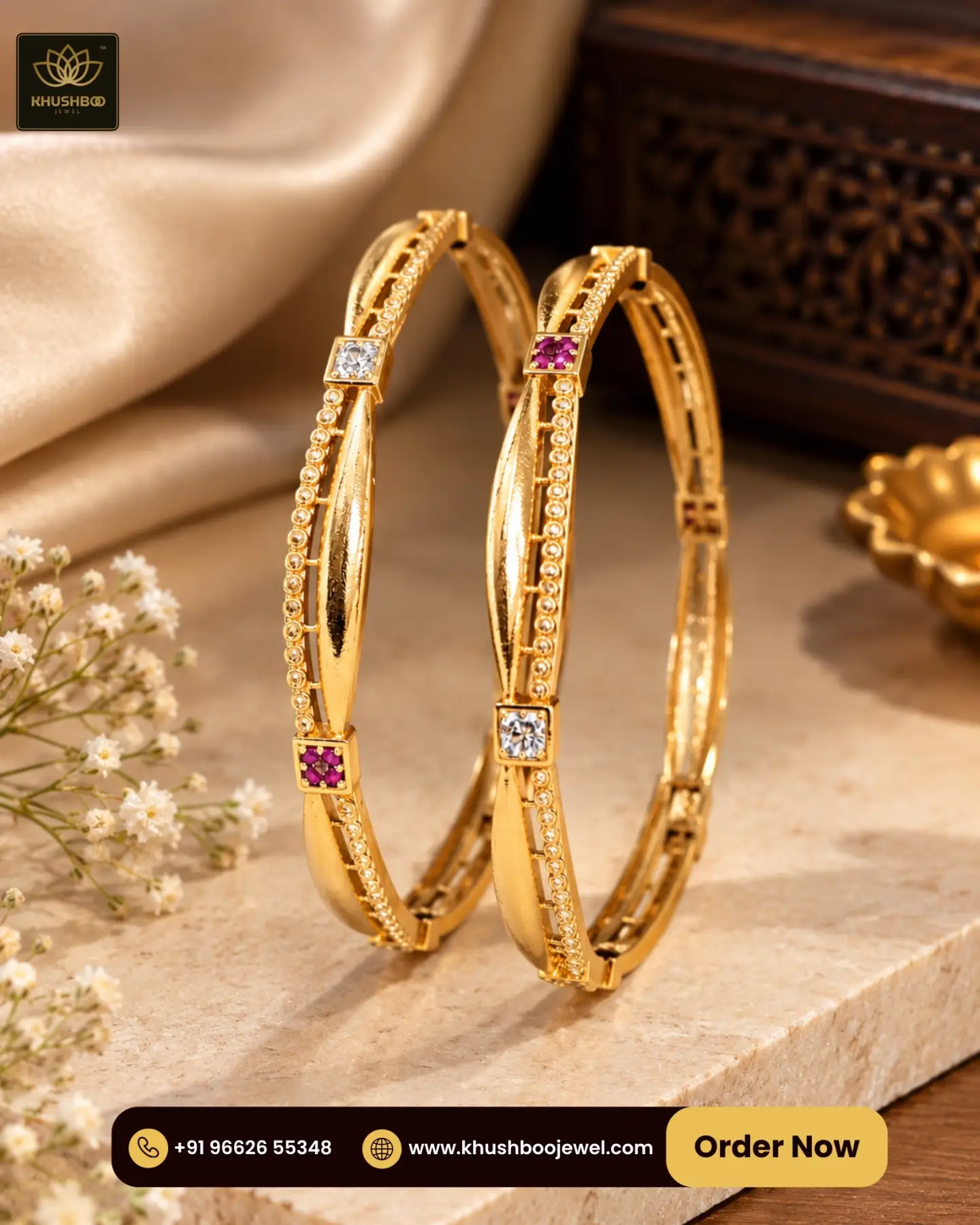 Gold Tone Multicolor Stone Studded Bangles for Women - 1224 1 Gold tone multicolor stone studded designer bangles for women by Khushboo Jewel