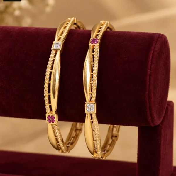 Gold Tone Multicolor Stone Studded Bangles for Women - 1224
