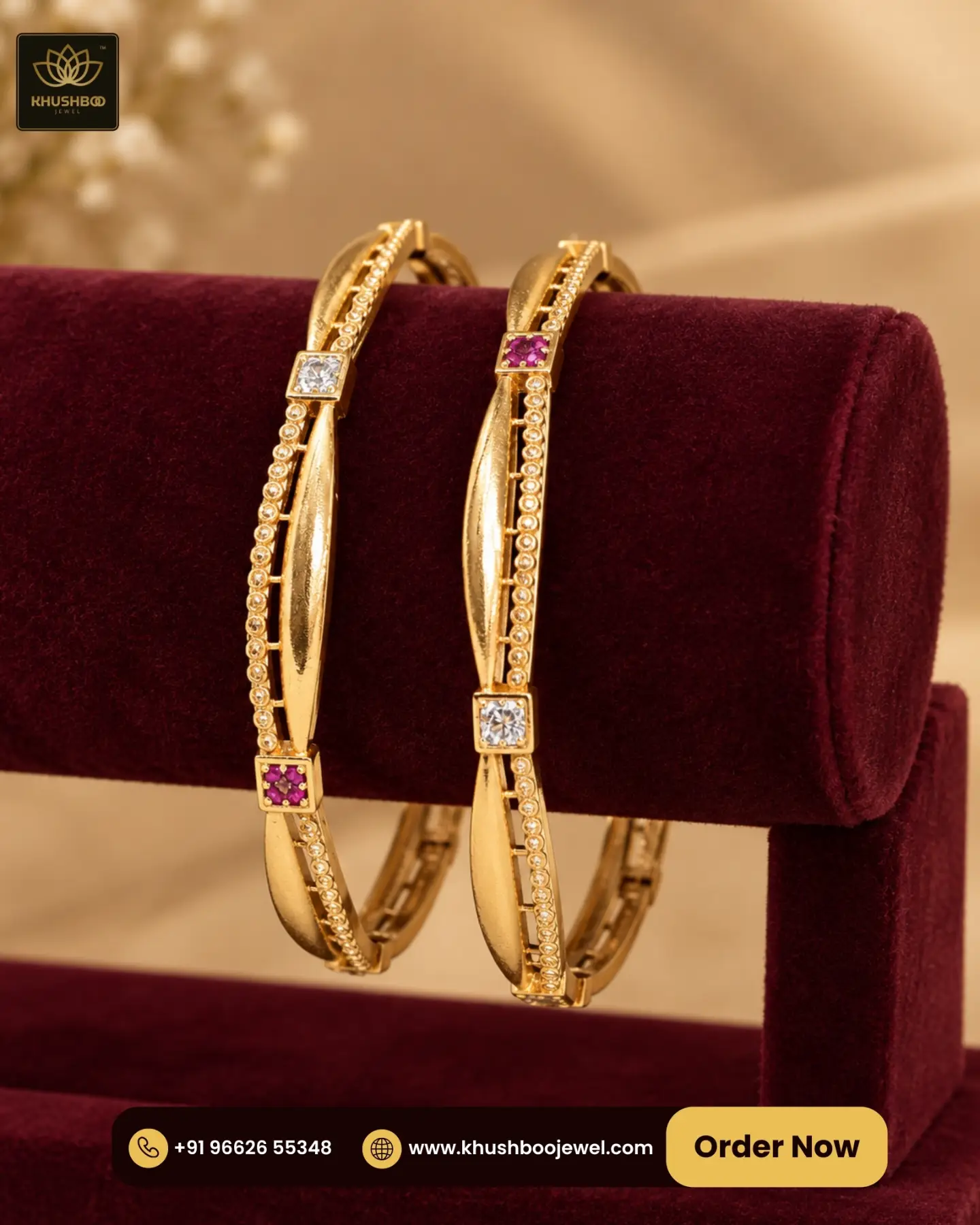 Gold Tone Multicolor Stone Studded Bangles for Women - 1224 2 Gold Tone Multicolor Stone Studded Bangles for Women - 1224 - Image 2