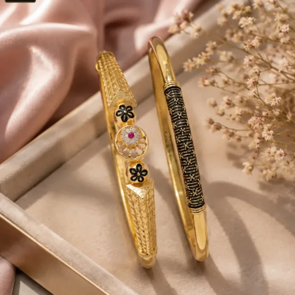 Fashion Gold-Plated Black Textured Kada Bangles for Women - 1222