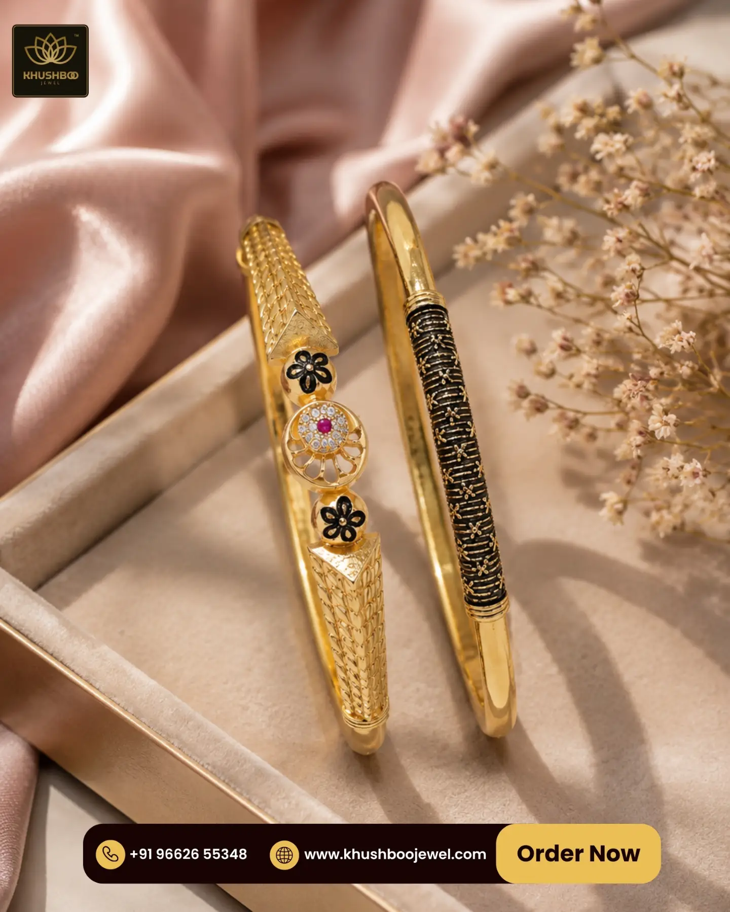 Fashion Gold-Plated Black Textured Kada Bangles for Women - 1222 1 Fashion gold-plated black textured kada bangles for women by Khushboo Jewel