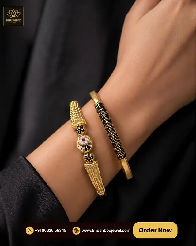 Fashion Gold-Plated Black Textured Kada Bangles for Women - 1222 3 Fashion Gold-Plated Black Textured Kada Bangles for Women - 1222 - Image 3