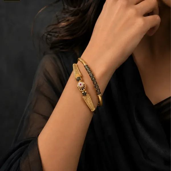 Fashion Gold-Plated Black Textured Kada Bangles for Women - 1222