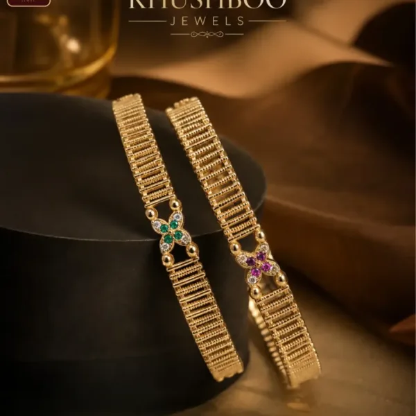 Gold Tone Multicolor Stone Designer Bangles for Women - 1221