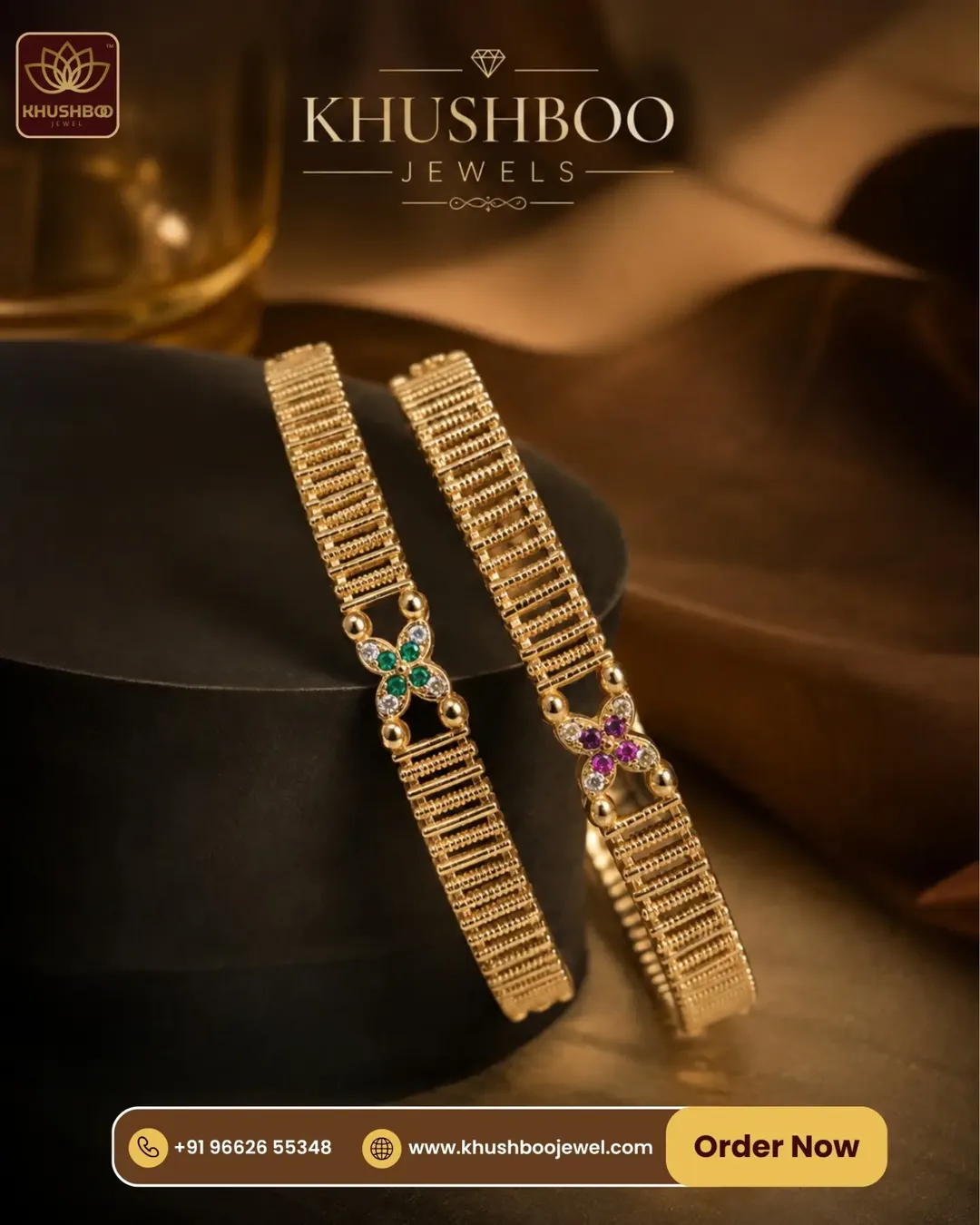 Gold Tone Multicolor Stone Designer Bangles for Women - 1221 1 Gold Tone Multicolor Stone Designer Bangles for Women - 1221