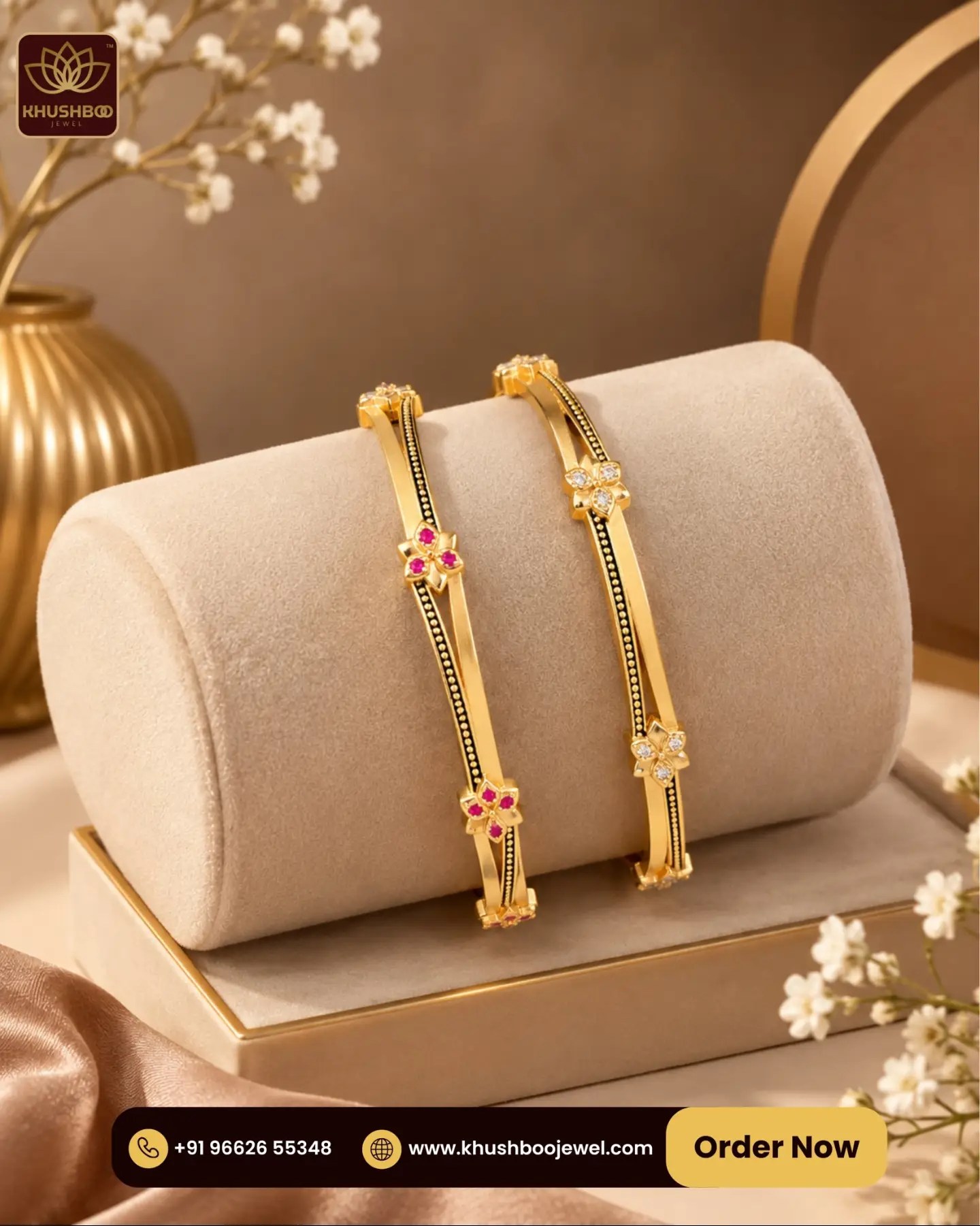 Gold Plated Floral Bangles for Women - 1220 2 Gold Plated Floral Bangles for Women - 1220 - Image 2