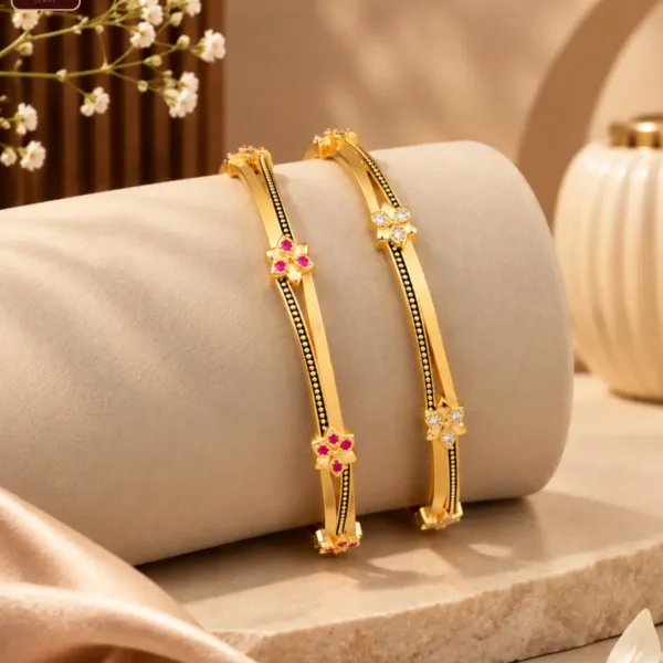 Gold Plated Floral Bangles for Women - 1220